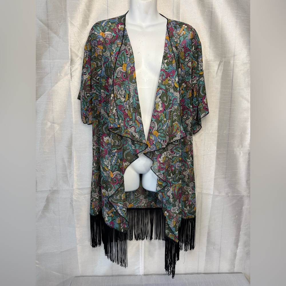 Colorful Paisley Kimono with Fringe